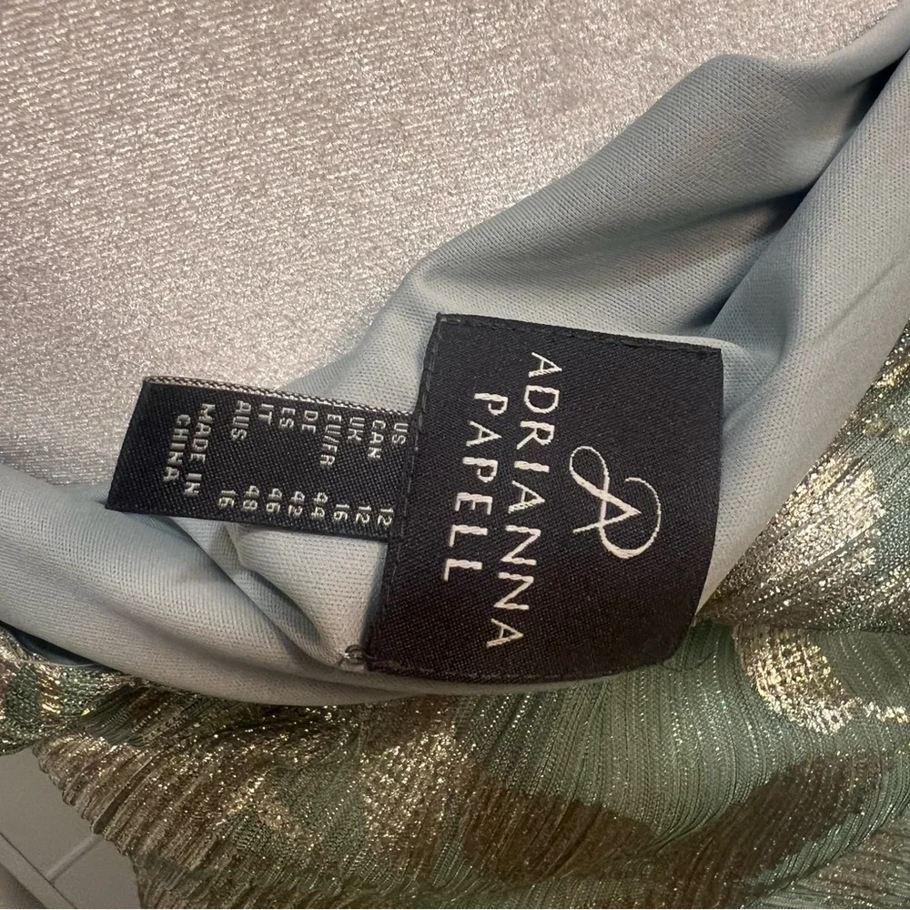 Adrianna Papell One Shoulder Green and Gold Dress - Picture 9 of 9